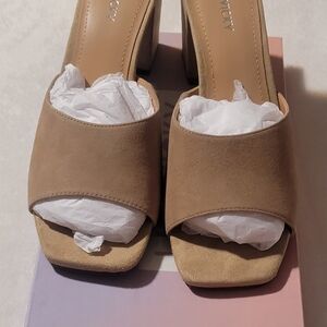 Block Heel Suede Slide Taupe
